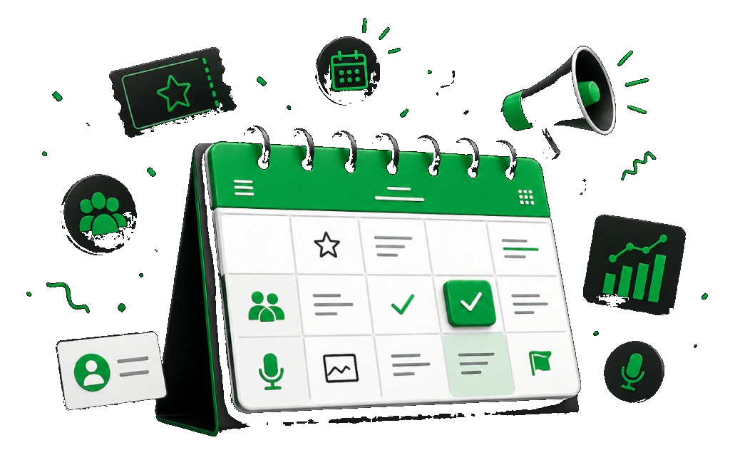 Greenroom event calendar and engagement tools