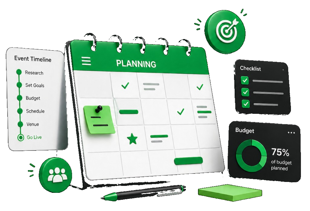 Greenroom planning calendar and budget tools